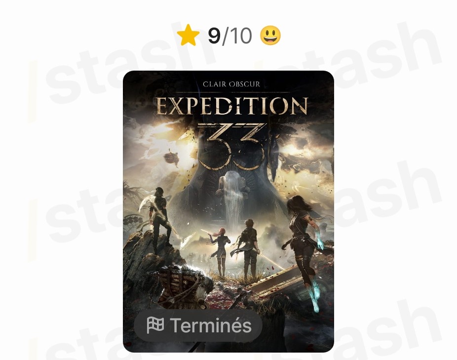 arcanis_art's tweet photo. Clair Obscur: Expedition 33 (2025) 
9/10 ★★★★★★★★★☆
Chef-d’œuvre du RPG signé par @SandfallGames
Un gameplay maîtrisé, une écriture bouleversante et un univers d’une richesse rare.
Ma review complète ici 👇
 https://t.co/OE86mBDZmH https://t.co/Pvsuf8lwaw