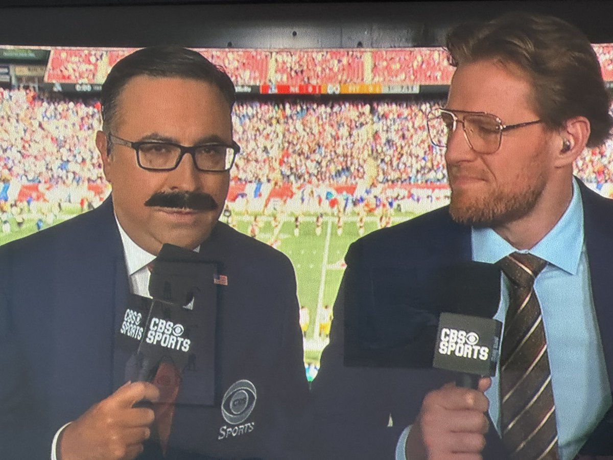 RogerClark41's tweet image. Ian Eagle with the mustache celebrating 50 years of @THENFLTODAY on @NFLonCBS @CBSSports #Broadcasting #Football