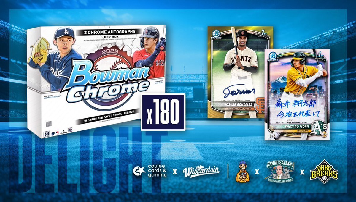 🚨BREAK UPDATE!
📦30 sealed 6-box cases of 2025 Bowman Chrome Breaker's delight (540 autos) 
👇Pick-your-Player (275 spots - 25 left!)
All cards ship. Take $5 off for each spot you claim after your first. This will break when full, paid, and product is in hand, as soon as release
