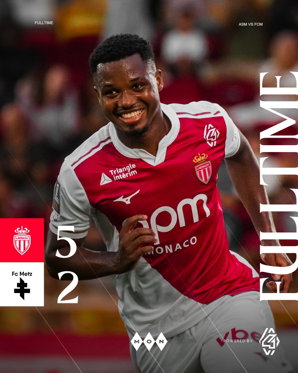 AS_Monaco's tweet image. 𝗩𝗜𝗖𝗧𝗢𝗜𝗥𝗘 ✅

Les Rouge et Blanc s&apos;imposent face à Metz au terme d&apos;une rencontre animée !

𝗗𝗔𝗚𝗛𝗘 𝗠𝗨𝗡𝗘𝗚𝗨 ❤️🤍

5️⃣-2️⃣ #ASMFCM