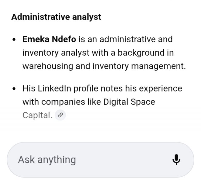 metaversdataman's tweet image. AI search on Emeka Ndefo
5 individuals found in the whole world!

1. Nollywood Actor
2. (Me) Software and design professional
3. Administrative analyst
4. Former UK company director
5. Academic researcher
#dataMan #voidLord