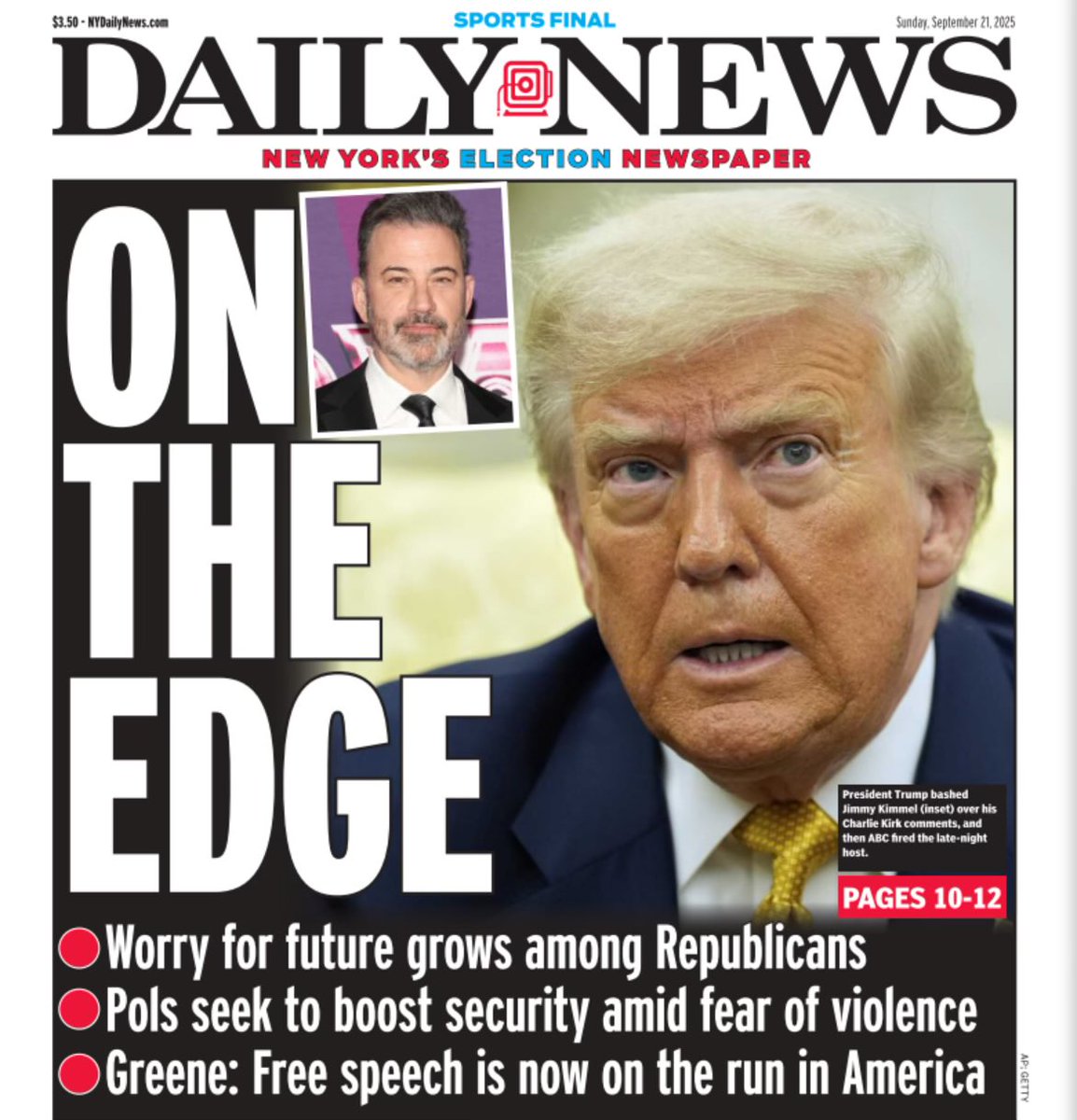 The Sunday Column: Jimmy Kimmel learns the hard way that free speech under Trump isn’t always free nydailynews.com/2025/09/20/gre…