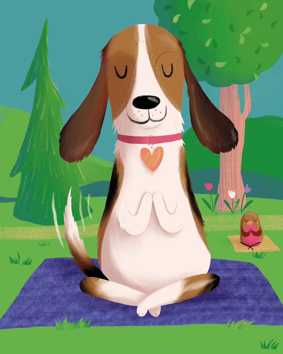 Hope you have a peaceful Sunday. 🐶🧘‍♀️🌳 #violetlemay #illustration #illustrator #kidlitart #picturebook #amwriting #yoga #sundayfunday #dog #mbartists