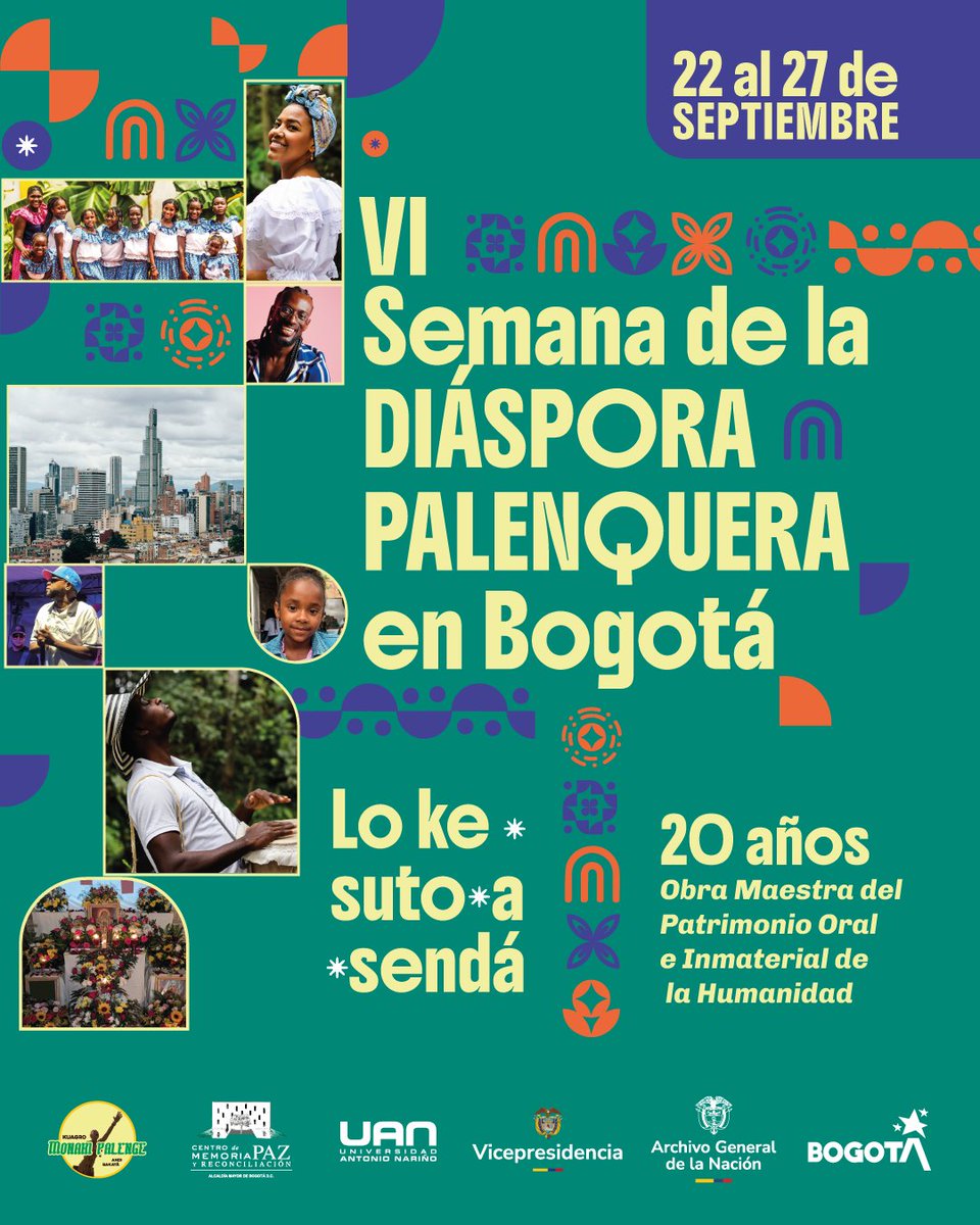 El <a href="/ArchivoGeneral/">Archivo General</a> participará en la VI Semana de la diáspora palenquera en Bogotá.

Este lunes 22 de septiembre, participa en el Encuentro Nacional Palenque Espacio Cultural de la Memoria Africana en Colombia.🧵👇🏻
