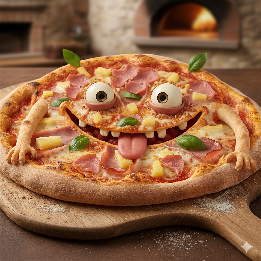 Ananas auf Pizza, das ist ein Verbrechen,   
süßes Obst zerstört den Käsegenuss eben.   

Tomate und Teig, das ist die Tradition,   
Ananas-Fans folgen einer falschen Vision.   

Sie stapeln Frucht auf heiligen Teig,   
ihr Gaumen scheint völlig verzweigt.  

Ein Monsterbiss, der