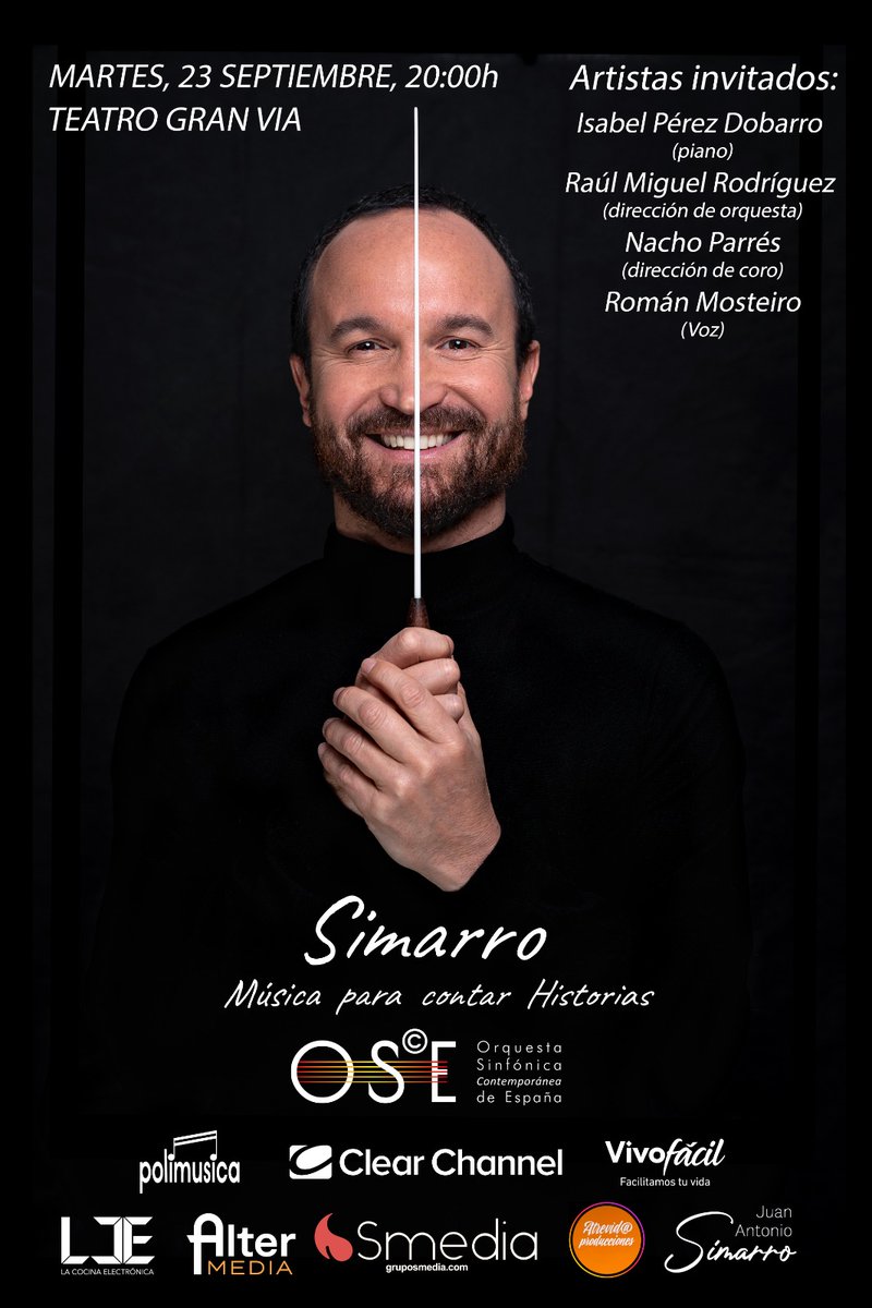 ¡Primer concierto con la Orquesta Sinfónica Contemporánea de España (OSCE)! Tengo el privilegio de poder participar en la dirección del coro. Una maravilla.

Venta de entradas: gruposmedia.com/teatro-gran-vi…