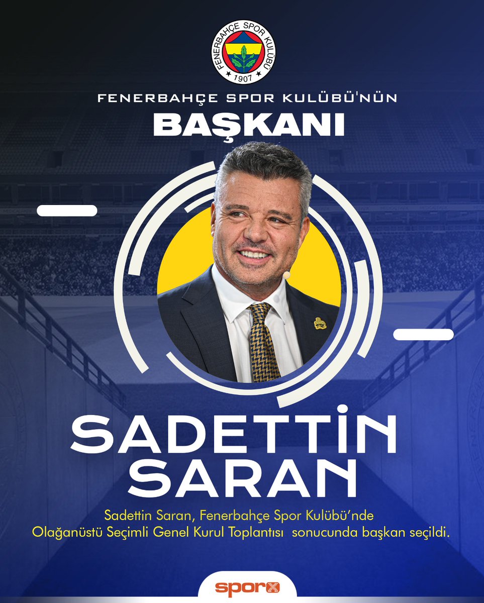 Fenerbahçe Kulübü'nün yeni başkanı Sadettin Saran oldu. 🟡🔵