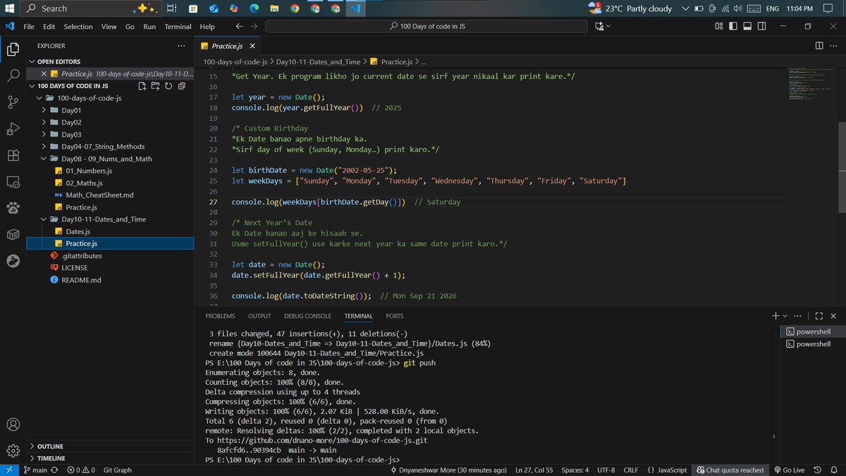 Coder_dnano's tweet image. ๐ #100DaysOfCode Progress Update
๐ Day 08 โ Day 11 Recap
8๏ธโฃ Learned about Numbers & their methods +practiced problems
9๏ธโฃ Explored Math methods with hands-on practice
๐ Dates & Time in JS
โธ๏ธ Practiced of Dates & Time
โ
Consistency > Perfection
๐จโ๐ป JavaScript grind continues!