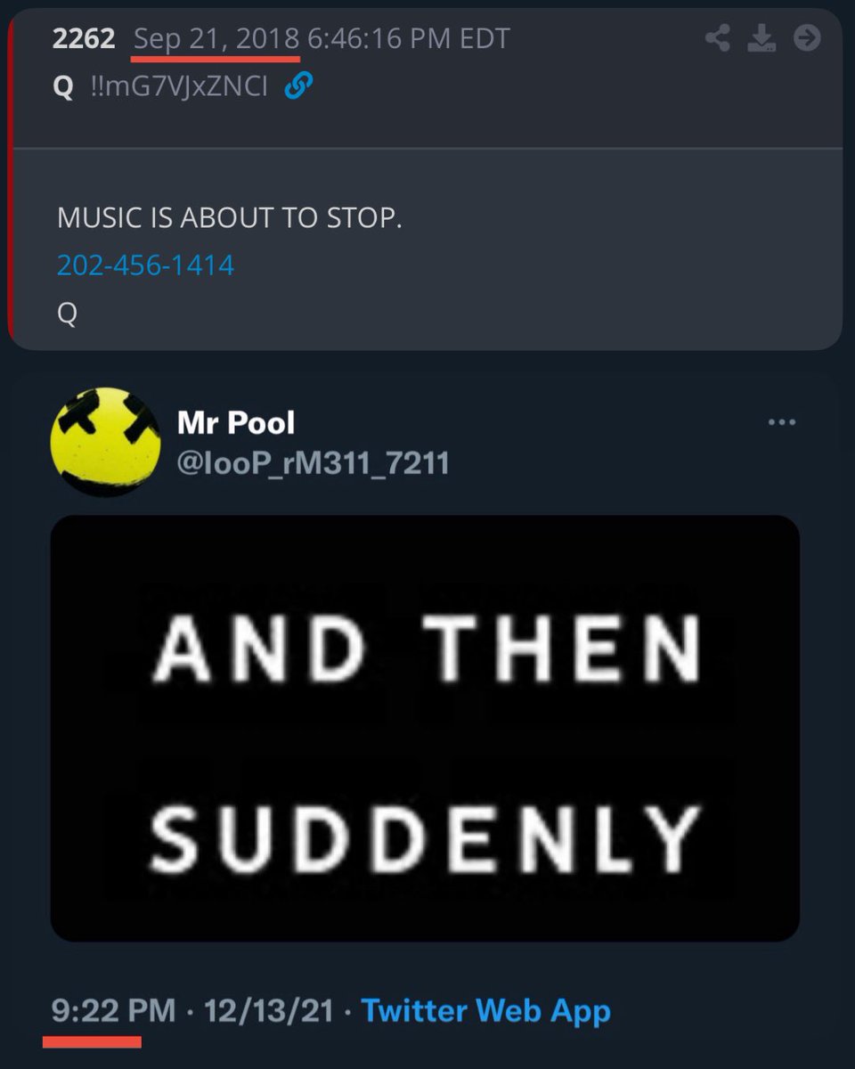 Q “MUSIC IS ABOUT TO STOP” 9/21

Mr Pool “AND THEN SUDDENLY” 9:22