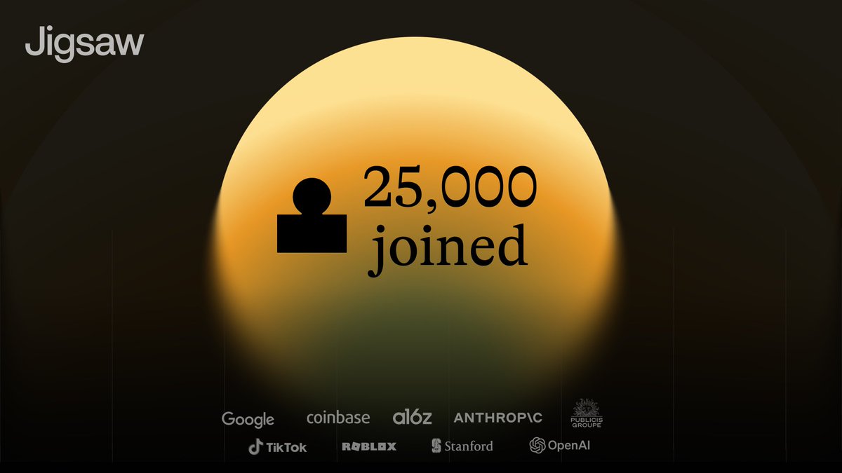 usejigsaw's tweet image. in only 2 days, over 25k people have joined our waitlist.

operators and founders from:
- the fastest growing startups
- global marketing firms
- top tech companies

phase II is coming very soon.