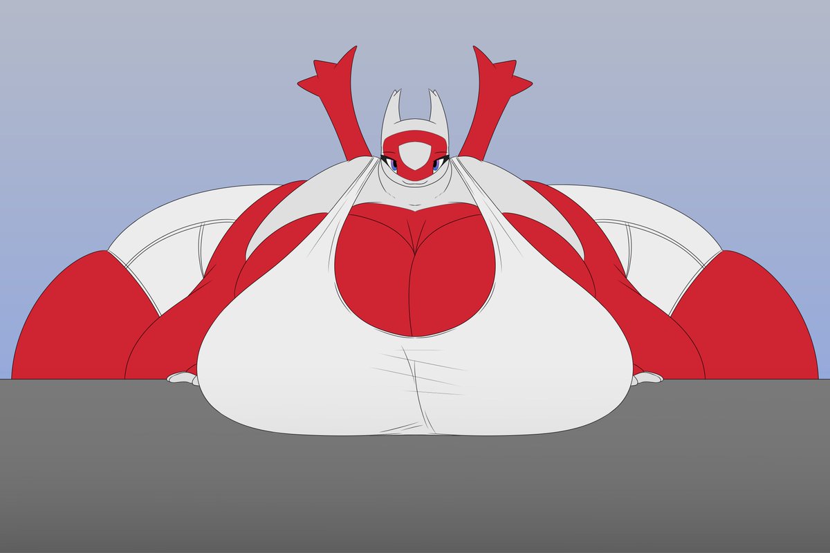 Ruby is resting (or squishing?) herself on the table. Look at all that booba mass she has~ ...and more mass that's behind her~ cx
