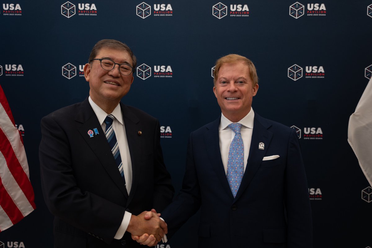 I had the pleasure to welcome Prime Minister Ishiba to <a href="/USA_Pavilion_/">USA Pavilion • アメリカ館</a> last week. We shared in the success of 🇺🇸🇯🇵 space cooperation and exploration. Thank you for visiting us, Mr. Prime Minister!