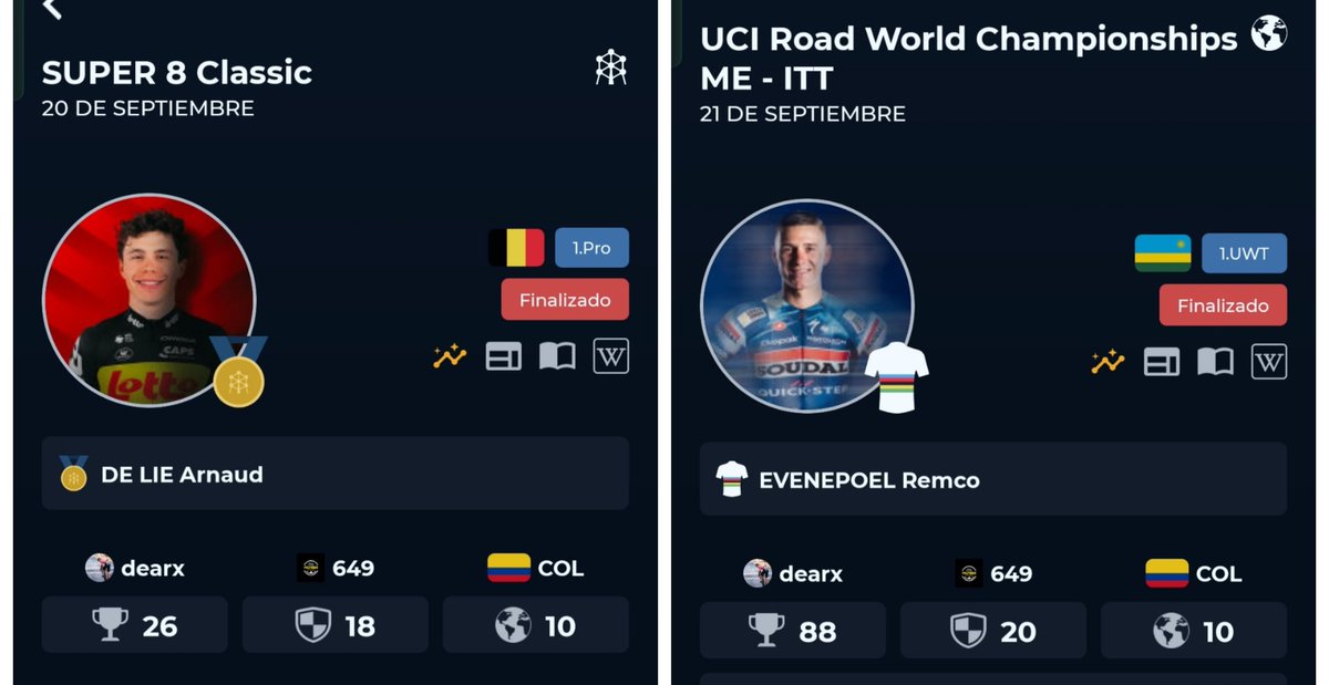 hdearino's tweet photo. @BreoPalmeros @Kigali2025 @TopCiclista @marionetti23 @totijordi79 Pues nada mal, dos top 100 en las carreras analizadas 😎, #LosPalmeros #CyclingFantasy https://t.co/ZgTbuJjXfD
