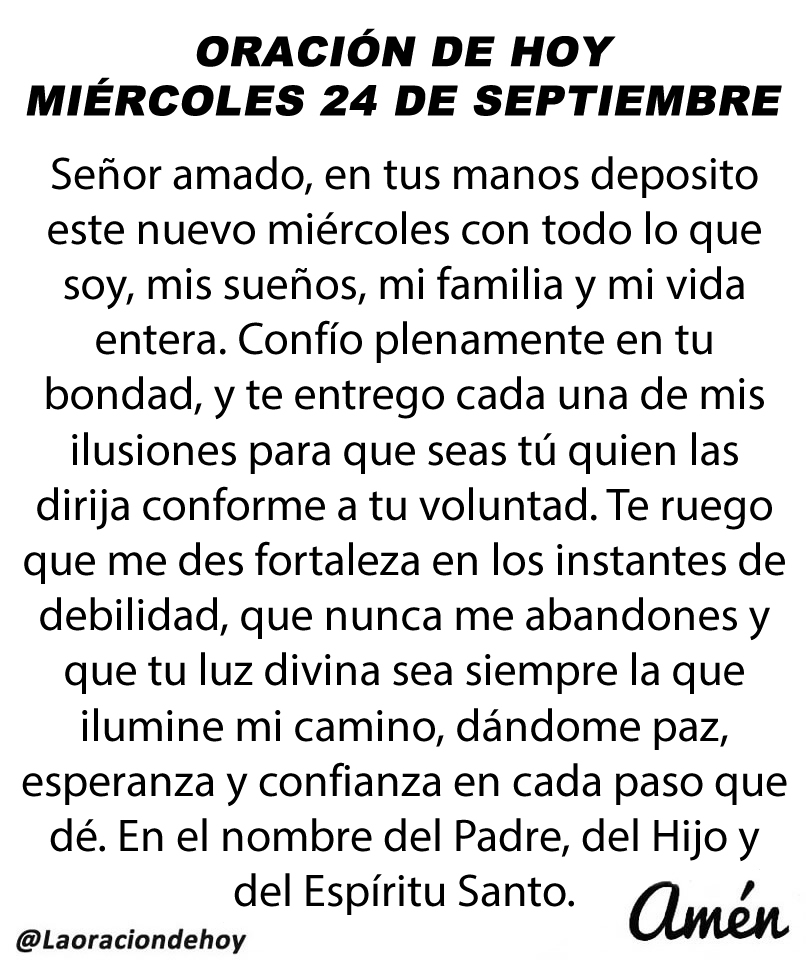 Oración diaria para hoy miércoles 24 de septiembre de 2025.
