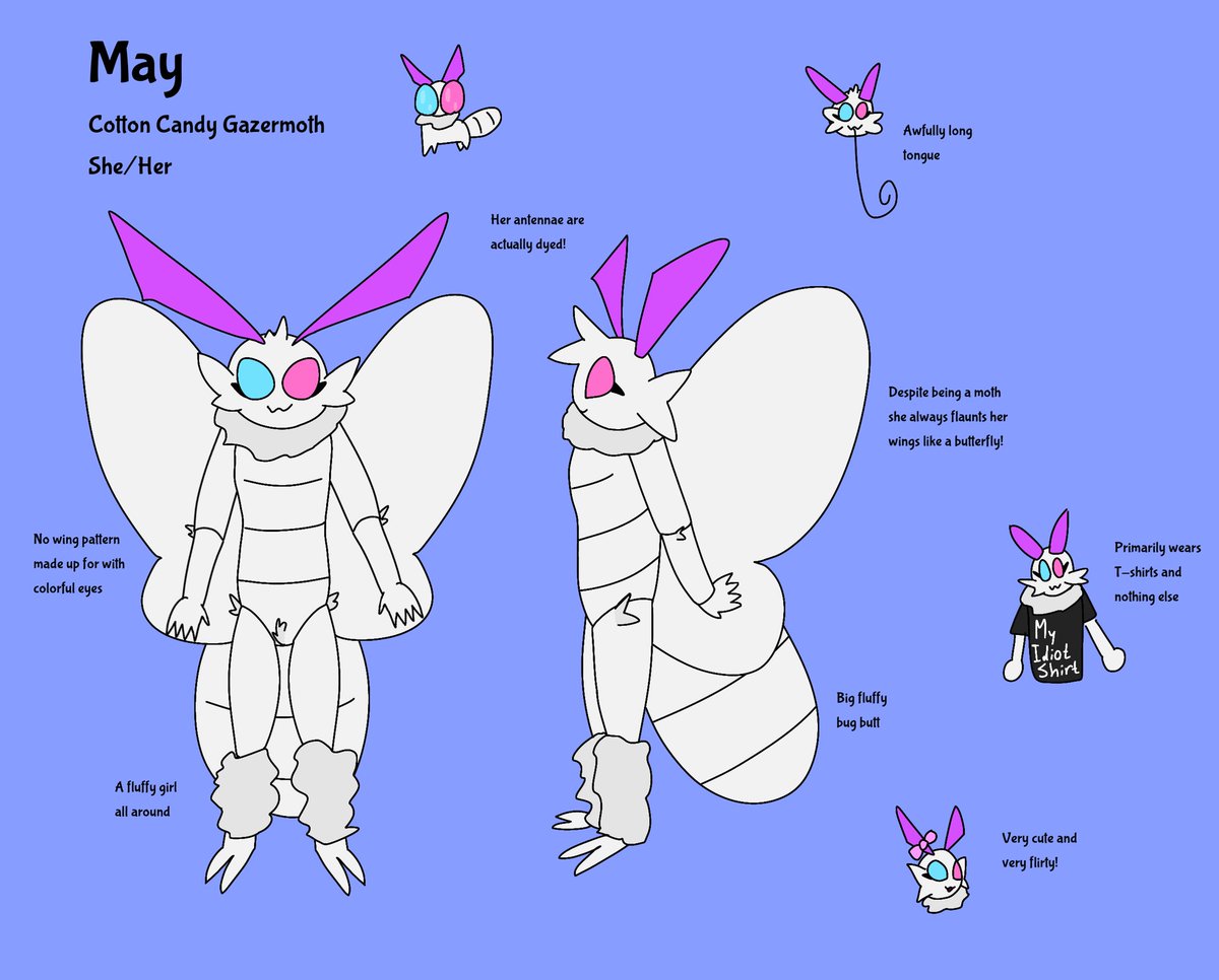eevee930's tweet image. After many weeks I&apos;ve finally made a proper reference image for my mothsona
Here she is, my beautiful cotton candy moth! ✨

#bugsona #moth #bugtwt