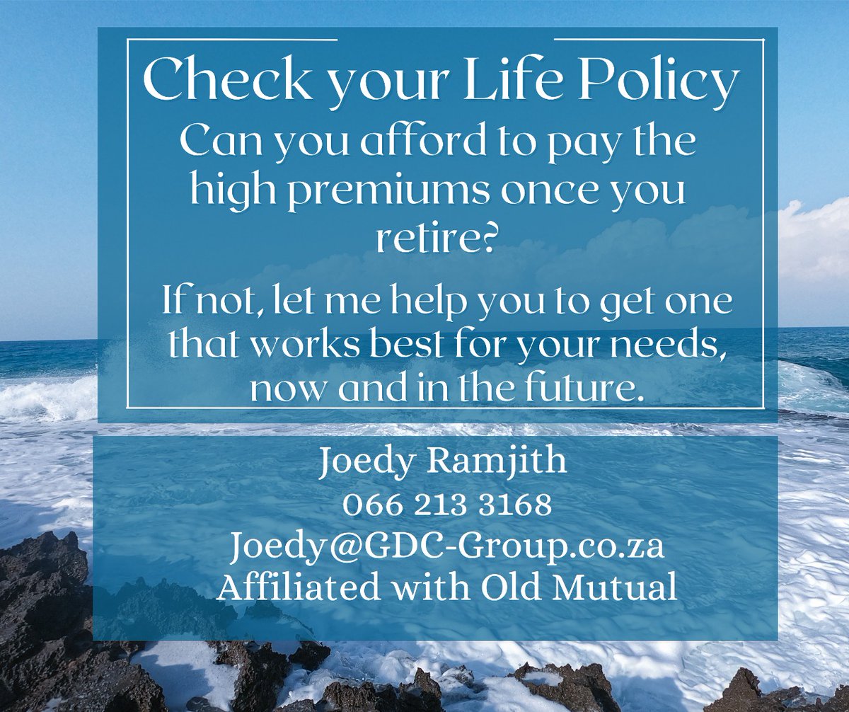 JoedyRamjith's tweet photo. Let me assist you, with getting a life policy that you don't need to cancel after you retire, because premiums are too high to afford. 
0662133168
#FinancialAdvisor #oldmutual #lifepolicy #insurance #savings #investing #tax #RetirementPlanning https://t.co/M7MyOJOk6N