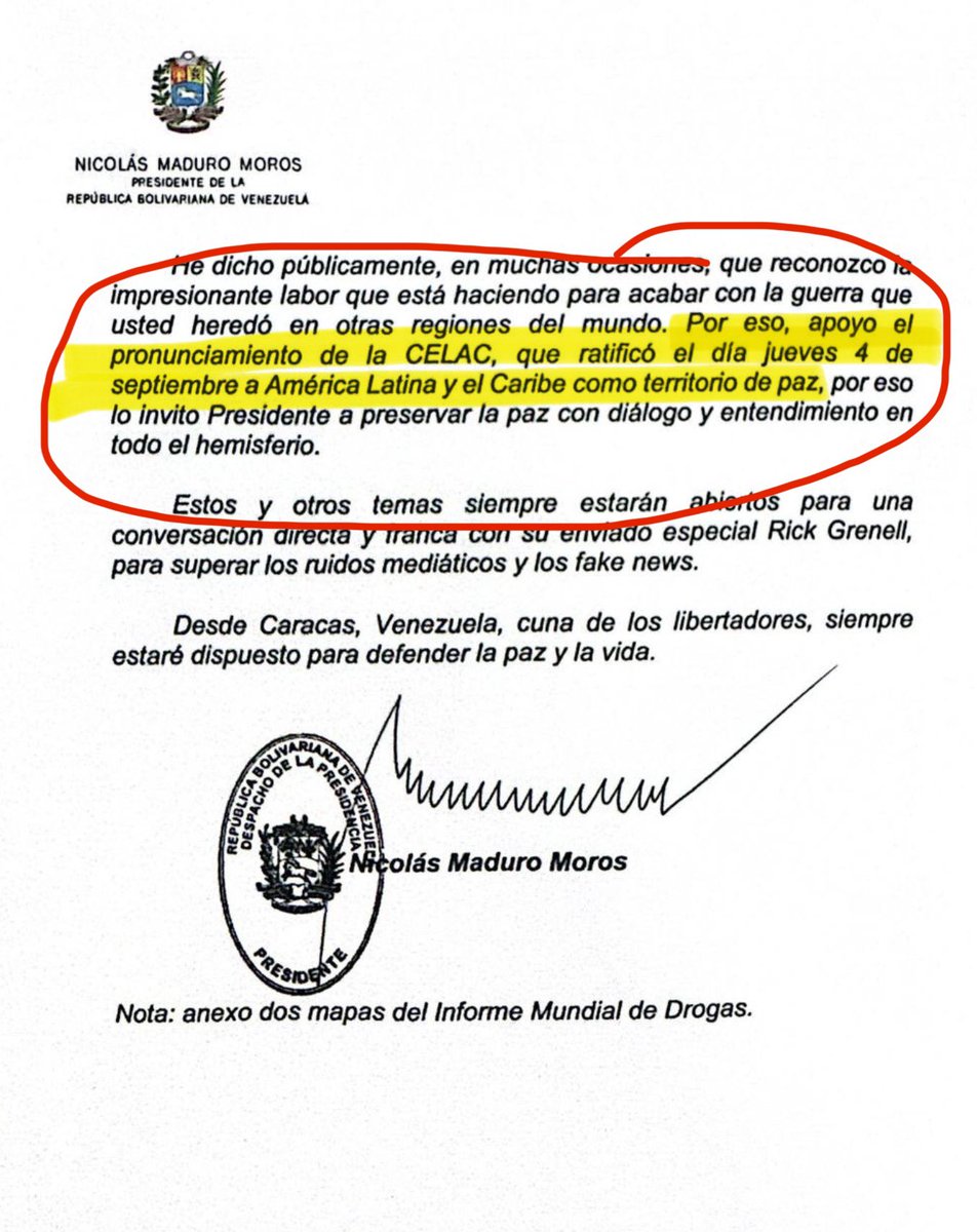 Hoy filtran la carta de “buenos oficios” que Maduro le envió a Trump, rogándole retomar conversaciones. 

Menciona el supuesto pronunciamiento de la CELAC y así se comprueba que Petro fue operador de Maduro todo este tiempo. 

Menos mal no se dio tal pronunciamiento y que países