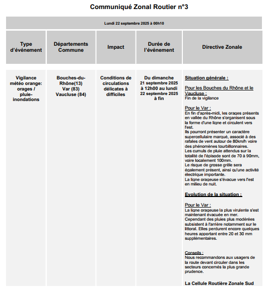 cezocsud's tweet image. Communiqué zonal routier n°3 - Prolongation de la vigilance ORANGE pour orages et pluie-inondations département 83 :
