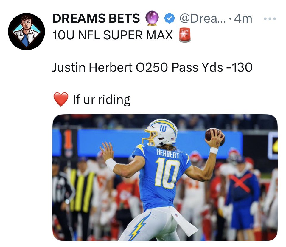 Pickem Zone (@pickemzone) on Twitter photo Hey scammer <a href="/DreamsBets/">DREAMS BETS 🔮</a> you know I’m tracking you right?
Why did you delete your 10u Justin Herbert bet last week?!
If you recently joined his VIP because of his ladder, he may slide in your DMs to ask you for money. It goes without saying, don’t send him shit! He won’t pay Hey scammer <a href="/DreamsBets/">DREAMS BETS 🔮</a> you know I’m tracking you right?
Why did you delete your 10u Justin Herbert bet last week?!
If you recently joined his VIP because of his ladder, he may slide in your DMs to ask you for money. It goes without saying, don’t send him shit! He won’t pay