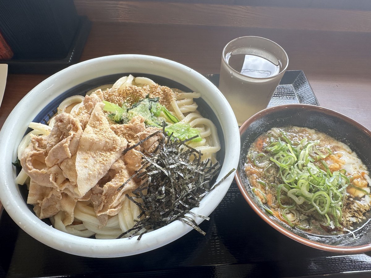 昨日は開店から数ヶ月経っている資さんうどんを食べに行こうと出かけたのだけど……駐車場満車で入れず💦
そしていつもの丸亀へ行ったら豚肉辛味つけうどん(定かではないがそんな名前)というのがあったのでそちらをチョイス👍

更に半年ぐらいしないと資さんうどんには辿り着けない様子🤪