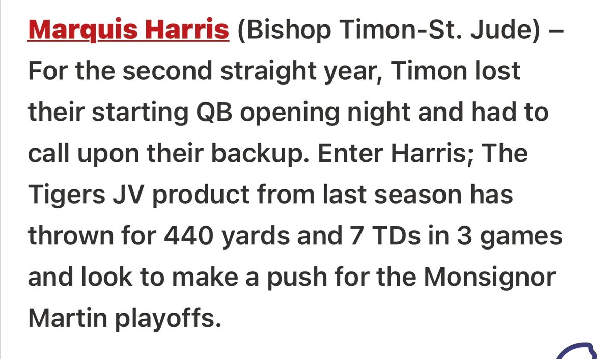 Thank you <a href="/CoachKeighron/">Michael Keighron</a> and <a href="/PrepRedzone/">Prep Redzone 🏈</a> <a href="/PrepRedzoneNY/">Prep Redzone New York</a> for the write up. 

<a href="/TimonFootball/">Timon Football News</a> <a href="/TimonSportsNews/">Timon Athletics</a> <a href="/mweiser89/">Matt Weiser</a> <a href="/CoachMcCannERT/">Coach McCann</a> <a href="/CoachMarc86/">Marcus Harris</a>