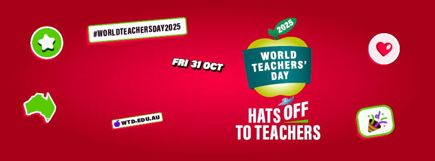 World Teachers’ Day is just around the corner—Friday 31 October—and AITSL is once again leading the "Hats Off to Teachers" campaign to celebrate the incredible work Australia’s teachers do every day.

Access the resources here 👉 bit.ly/3KypLHx
#WorldTeachersDay2025