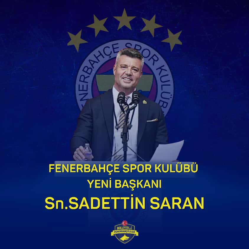 Olağanüstü genel kurulumuzda seçimi kazanarak yeni başkanımız olan Sayın Sadettin Saran ve yönetimini tebrik eder, başarılar dileriz.

Bu gün itibarıyla seçim geride kalmış ve artık seçim dönemindeki gerginlik ve fikir ayrılıklarını arkada bırakarak Fenerbahçe etrafında