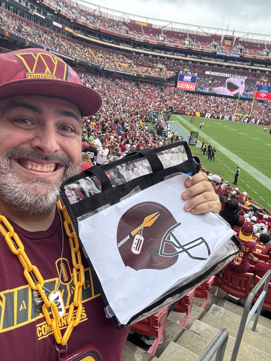 I didn’t have time to order merch but I printed my Commander Spear Helmet idea onto paper and taped it onto my game bag for the Game vs LV. #ExpandtheBrand