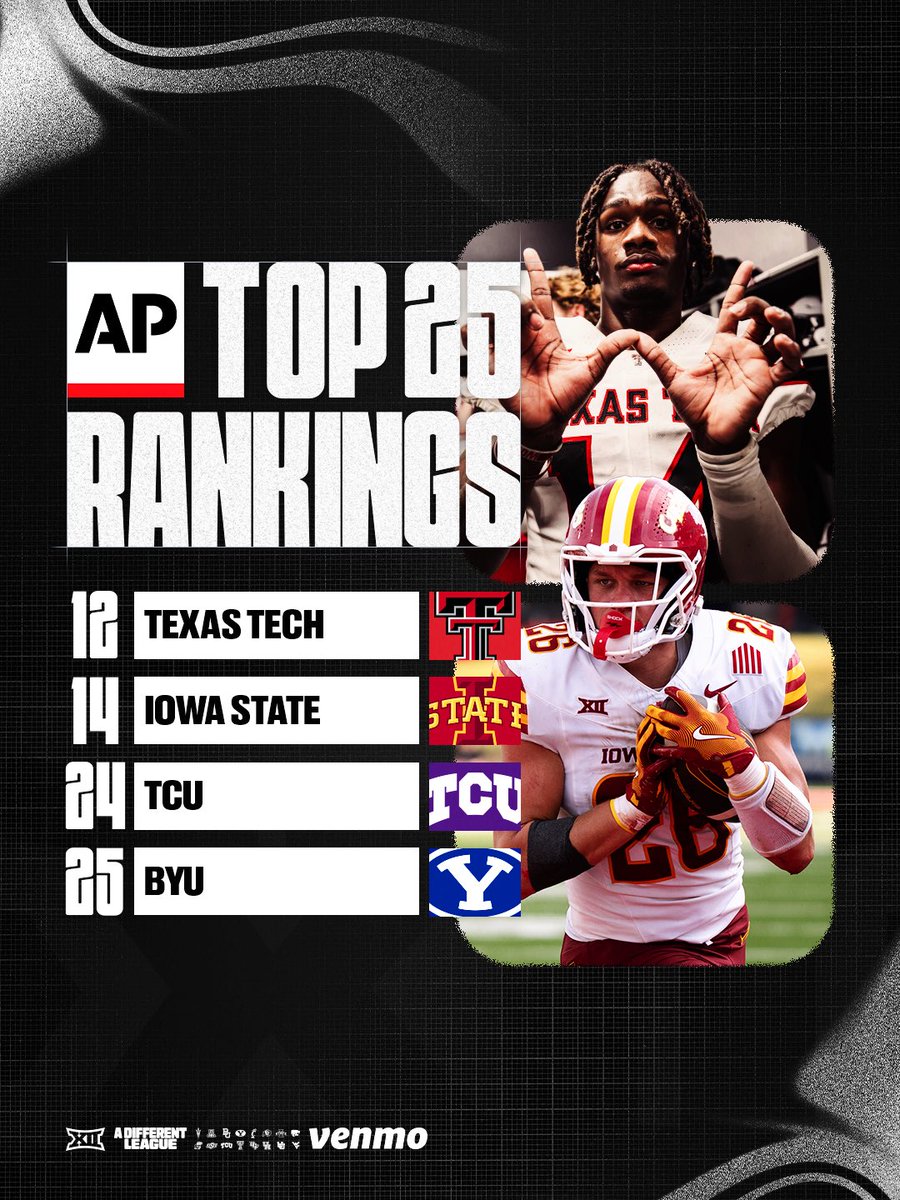 New <a href="/AP_Top25/">AP Top 25</a>. New ranked teams. New opportunity.

#Big12FB | <a href="/Venmo/">Venmo</a>