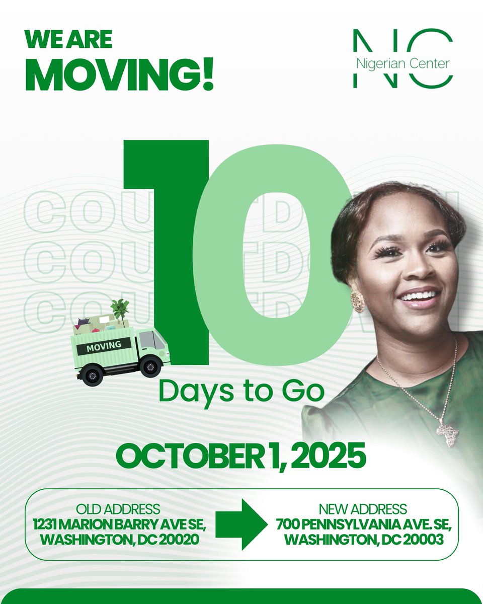 🚨 10 More Days to Go — We’re Moving!

After years of building community in Anacostia, we’re thrilled to announce our new home in Eastern Market, Capitol Hill! 🎉

#NigerianCenter #ImmigrantVoices #CommunityMatters #CapitolHillDC #Anacostia #Blackimmigrants #EasternMarket