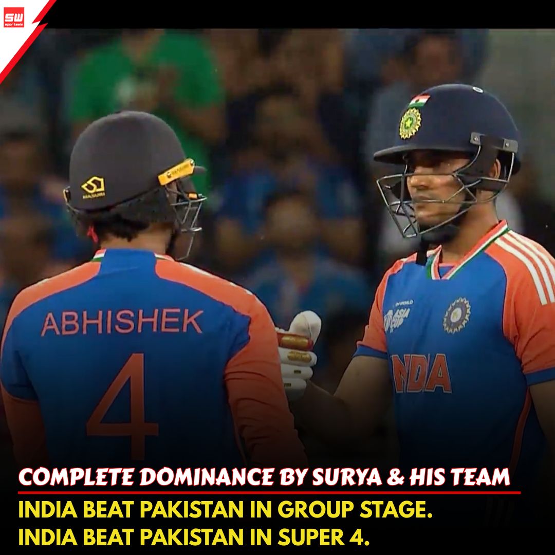 mysportswiz's tweet photo. COMPLETE DOMINANCE BY SURYA &amp; TEAM INDIA! 
India outclassed Pakistan twice—in the Group Stage and now in the Super 4! 

https://t.co/7Wm3X0Tlrs

#Verstappen #Stephanie #Lawson #Amad #Dembele  #INDvsPAK #IREvsENG #AsiaCup2025 #PKL2025 #Super4 #Indiana #Cricket #Sportswiz https://t.co/X8oV43UMs4