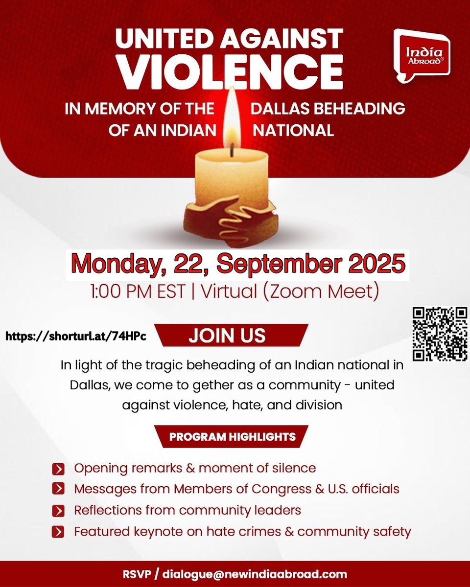 DcWalaDesi's tweet photo. 🚨 Big Announcement 🚨
.@IndiaAbroad_ will host its first-ever India Abroad Dialogue tomorrow at 1:00 PM, bringing together influential U.S. Congressmen and top community leaders for a high-level conversation. Don’t miss this important gathering. Register & join!
#UnitedAgainstViolence #UAV
#ChandraNagamallaiah @lalitkjha