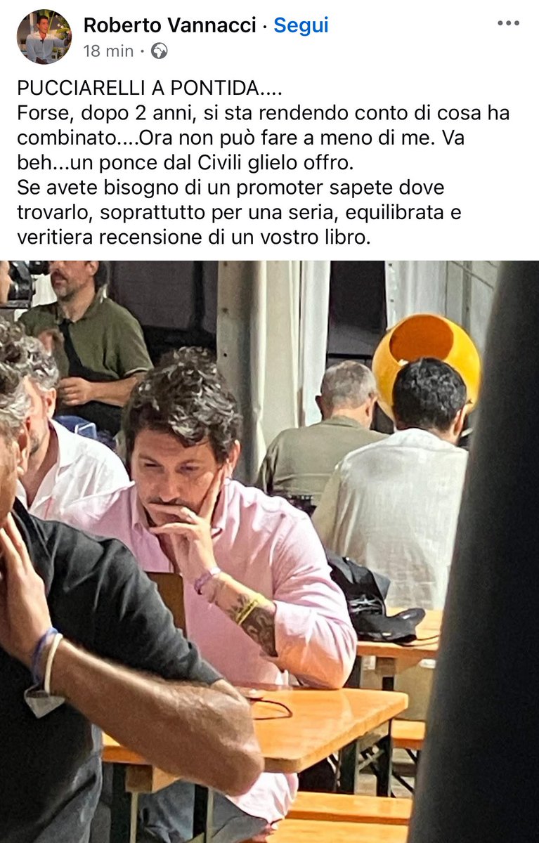 Ora, mettetevi nei panni di Vannacci: una montagna di voti, di soldi, baby pensionato accolto come un salvatore da proseliti adoranti. E lui a cosa fa? Per la 53esima volta (contate!, non è un numero a caso) mi cita in un post, l’ultimo con foto da lontano mentre lavoro