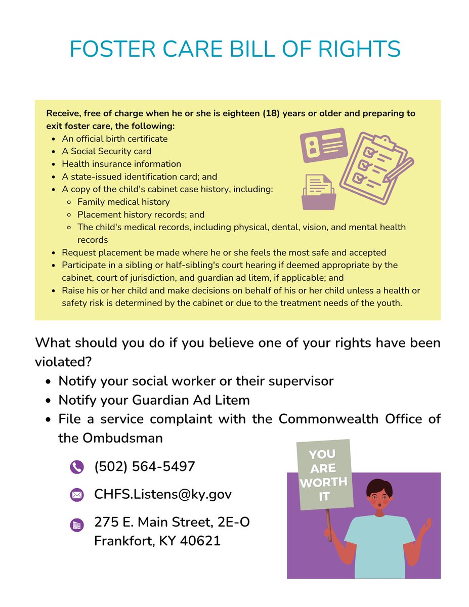 TrueUpKY's tweet image. Equipping Kentucky's foster youth with rights, resources, and opportunities they deserve. ✨Learn more about the Foster Care Bill of Rights here: bit.ly/3OVVtyV