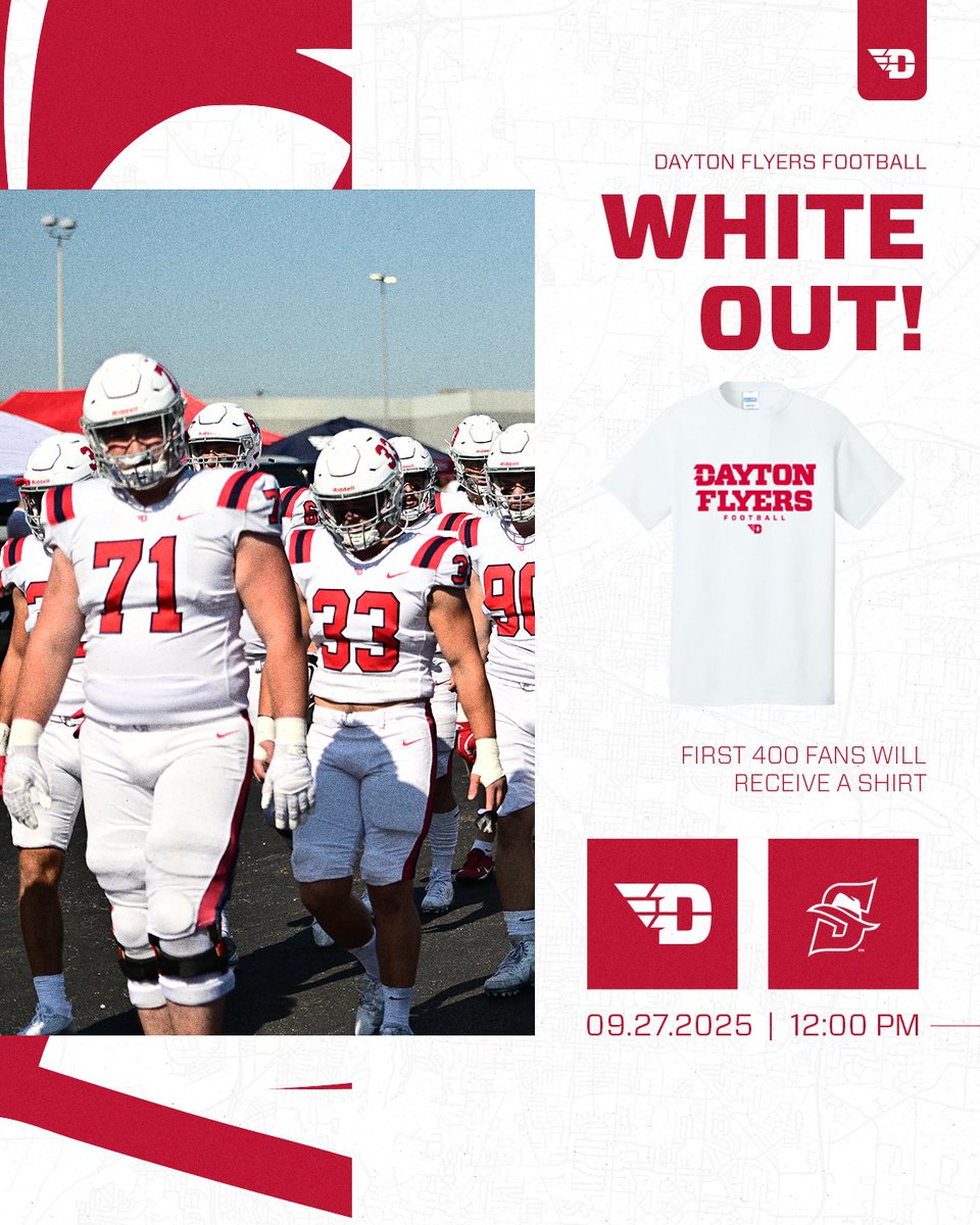 ⚪White Out this Saturday⚪

First 400 fans will receive a free t-shirt ‼️

#FlyerFootball // #GoFlyers
