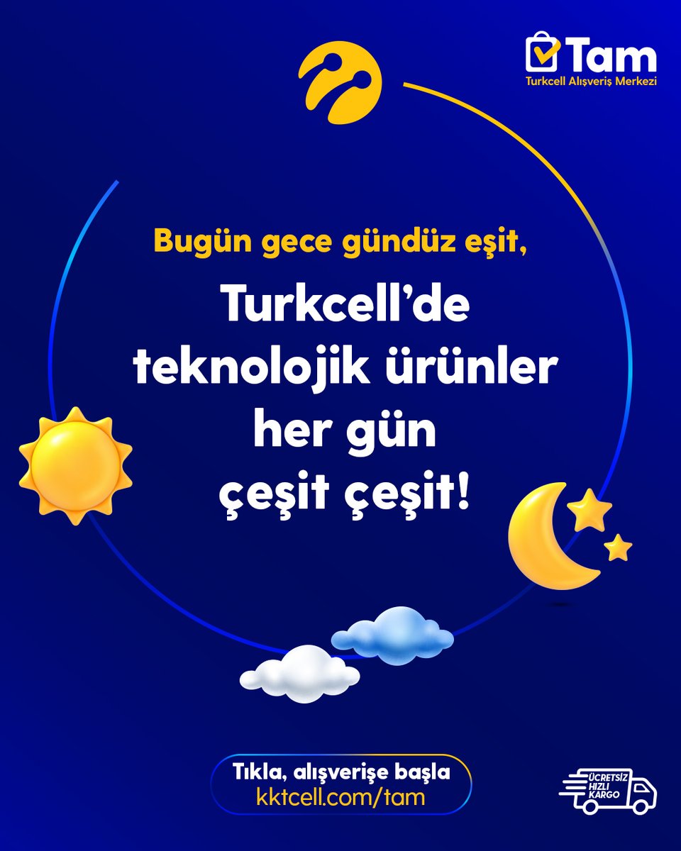 KKTCELL's tweet photo. 🌞🌙 22 Eylül Ekinoks’unda gece gündüz eşit, TAM’da ise çeşit hep fazla!
Turkcell’de teknolojik ürünler her gün çeşit çeşit! 📱💻🎧
Yeni ve ilgi çeken ürünleri keşfetmek için hemen göz atın.
🚚 Üstelik ücretsiz ve hızlı kargo avantajıyla!
👉 https://t.co/5VNjuiAUxW
#TurkcellTAM #TeknolojiHerGünYanında #Ekinoks