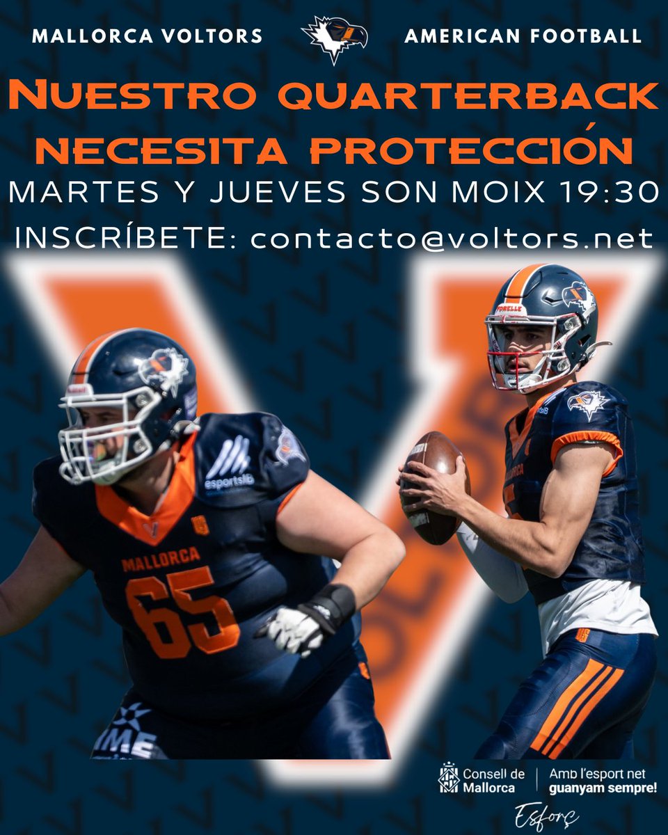 mallorcavoltors's tweet photo. ¿Eres grande, fuerte y con ganas de competir? 💪
Te necesitamos en la línea Voltor ¿Te unes? 💙🧡

📅 Martes y Jueves en Son Moix | ⏰ 19:30

@EBaseMallorca 

#VoltorsFamily #GoVoltors #jugamamblelit2025 #esportnet #ConselldeMallorca
#FlagFootball #Linemen #OL https://t.co/twCB8h5VK6