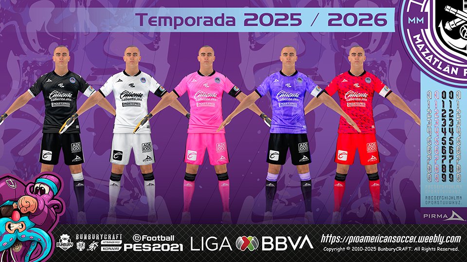 bunburycraft's tweet image. Mazatlán FC
Liga Mexicana Torneo Apertura 2025
Kitset by BunburyCRAFT
Disponible: proamericansoccer.weebly.com
🐙💜🤍⚽️🥅🎮
#Cañoneros #LigaBBVAMX #Apertura2025 #Pirma #PES2021 #ProEvolutionSoccer #eFootball
@MazatlanFC @LigaBBVAMX @Juega_eFootball