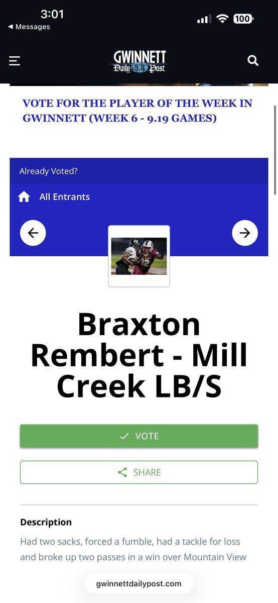 Honored to nominated to Gwinnett player of the week!! <a href="/MCFootballCoach/">Mill Creek Football</a>