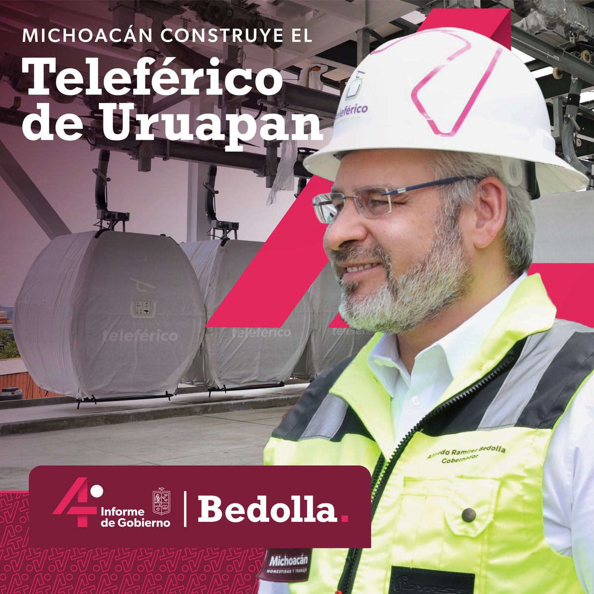 El teleférico de Uruapan recorrerá más de 8 kilómetros a través de seis estaciones, reduciendo 50 % los tiempos de traslado y 30 % los costos, por y para beneficio de los michoacanos. #4TInformeBedolla