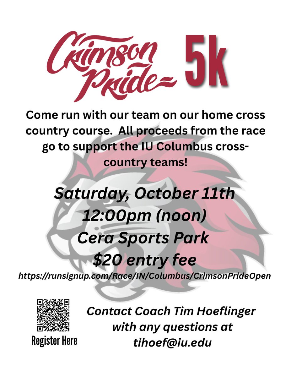 Join us for a chance to run a 5k with the Crimson Pride XC team!  All proceeds will help support our student athletes!
Register or donate here &gt;&gt;--&gt; runsignup.com/Race/IN/Columb…