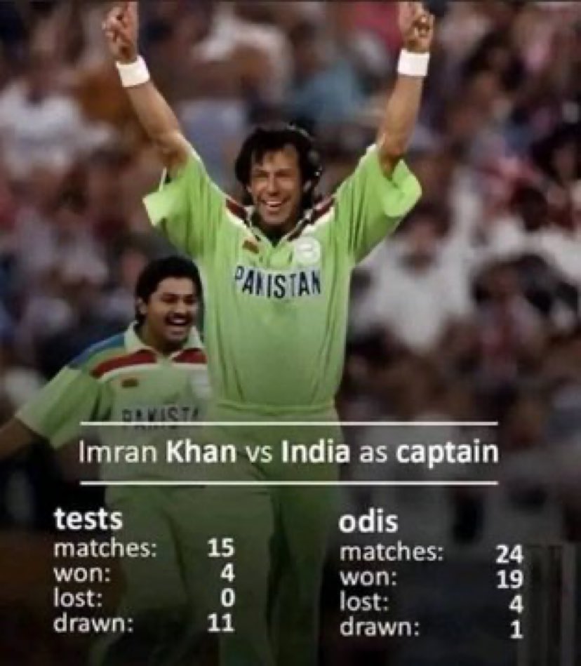 عمران خان کی کپتانی میں پاکستان نے ہمیشہ بھارت کو دھول چٹائی۔ کپتان نے پاکستان کو کرکٹ کا پاور ہاؤس بنایا، ٹیسٹ میں ناقابلِ شکست—کبھی کوئی میچ نہیں ہارا —اور ون ڈے میں 24 میچوں میں 19 جیت (79 فیصد فتح کا تناسب، صرف 4 ہار)۔ 1982–83 کی ہوم سیریز میں عمران کی تیز گیندوں (40 وکٹیں،