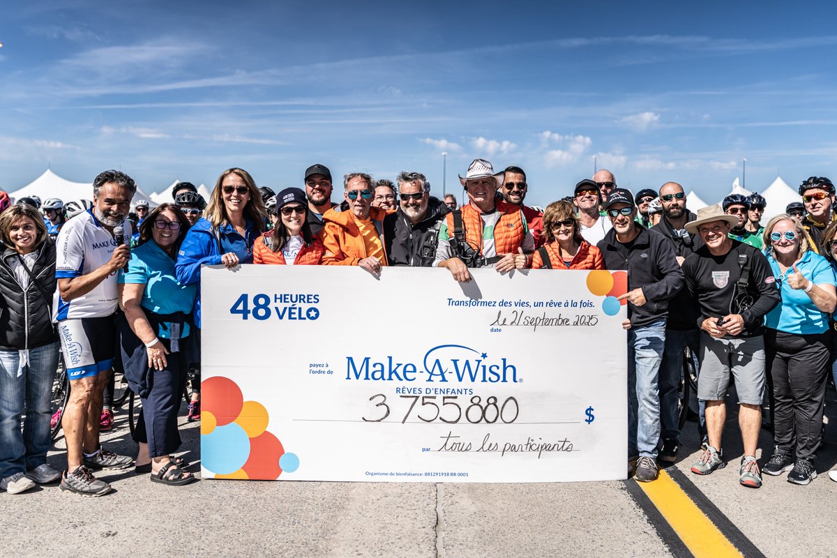 MakeAWishCA's tweet photo. That’s a wrap on #48HR2025! After two unforgettable days and countless kilometers, our riders raised an incredible $3,755,800 — a record-breaking show of dedication. 💙

Rest up, and we’ll see you on the track next year! 👀💫 https://t.co/9ZVtAffoxm