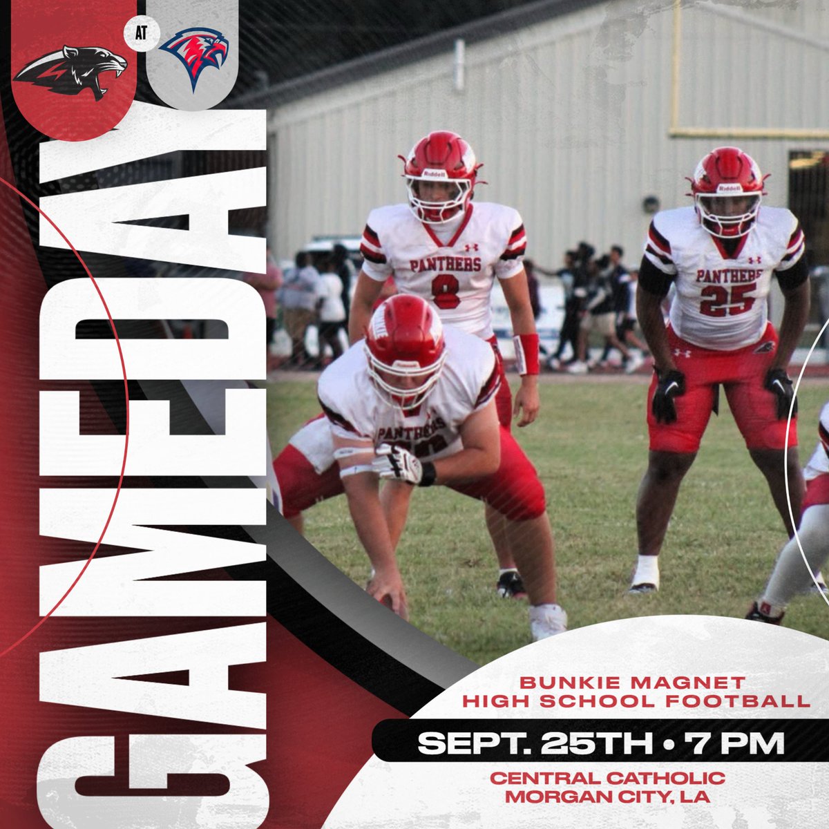 Week 4 Panther football:
JH/JV @ Avoyelles Monday 9-22
Varsity @ Central Catholic (Morgan City) Thursday 9-25
Tickets for Catholic will be sold at the gate. Kickoff 7pm. 
Game will be streamed on our Hudl Fan Page!
#ProveIt