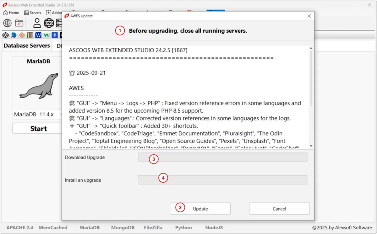 ascoos's tweet image. 🚀 ASCOOS WEB EXTENDED STUDIO: New update 24.2.5.1867 is now available!

✅ 30+ new shortcuts  
✅ Support for PHP 8.3.25 &amp;amp; 8.4.12  
✅ Additions &amp;amp; fixes across **40 languages**

Download it or update natively!  
🔗 sourceforge.net/projects/ascoo…

#AWES #PHP #WebDev #WebDevelopment