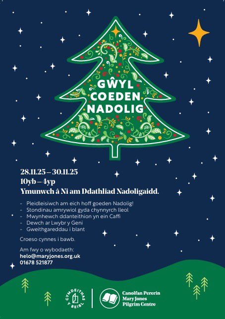 𝗚ŵ𝘆𝗹 𝗖𝗼𝗲𝗱𝗲𝗻 𝗡𝗮𝗱𝗼𝗹𝗶𝗴 / 𝗖𝗵𝗿𝗶𝘀𝘁𝗺𝗮𝘀 𝗧𝗿𝗲𝗲 𝗙𝗲𝘀𝘁𝗶𝘃𝗮𝗹 𝟮𝟬𝟮𝟱

Bydd ein gŵyl coeden Nadolig yn cael ei gynnal eto eleni! Os ydych yn aelod o eglwys, glwb, ysgol, elusen neu fudiad lleol sy’n awyddus i gymryd rhan, cysylltwch â ni i archebu eich lle!