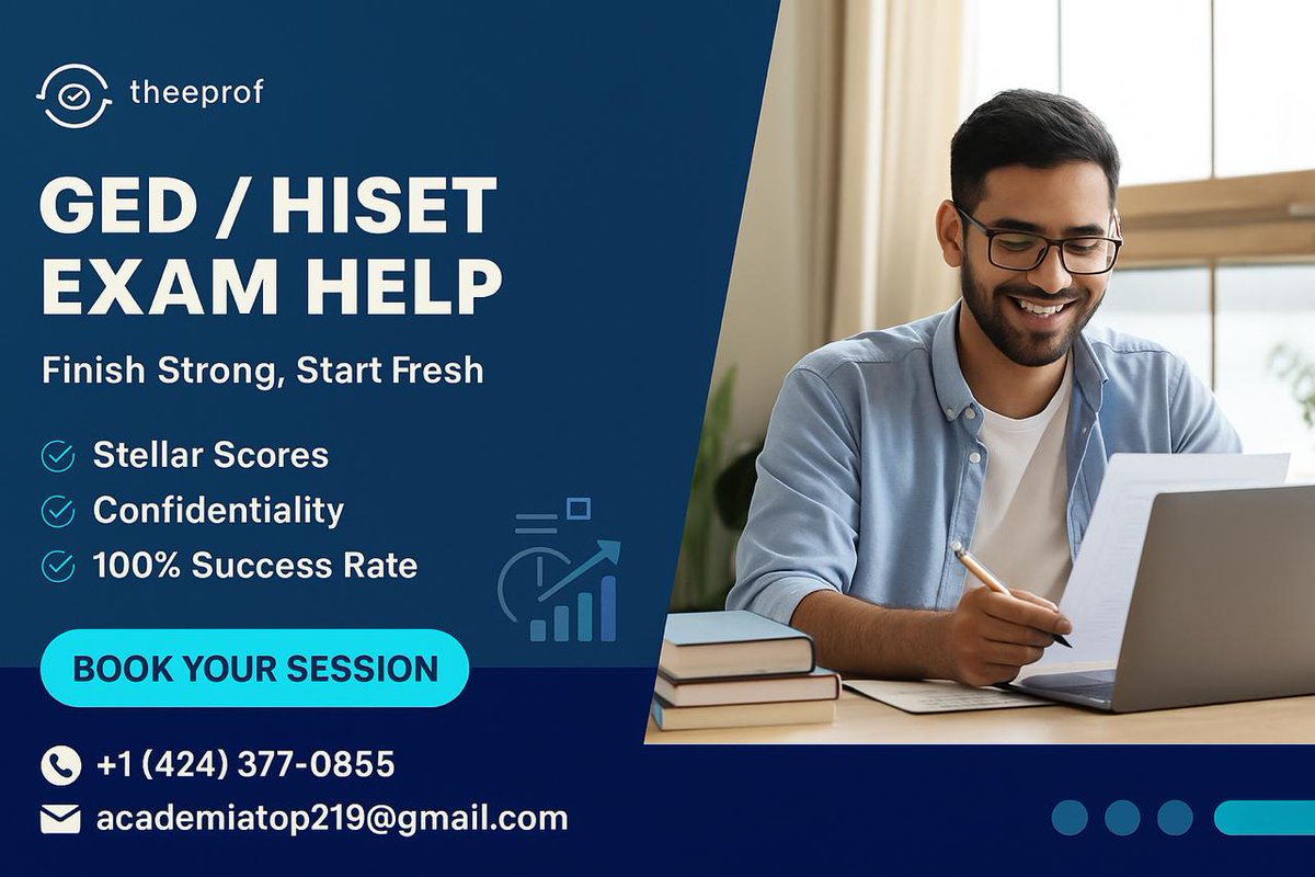 _theeprof's tweet image. Don’t let the GED or HiSET hold you back! With expert guidance, you can pass with confidence and open doors to new opportunities. Start your journey today!
#GEDPrep #HiSETExam #StudyWithExperts #TestSuccess #FutureReady