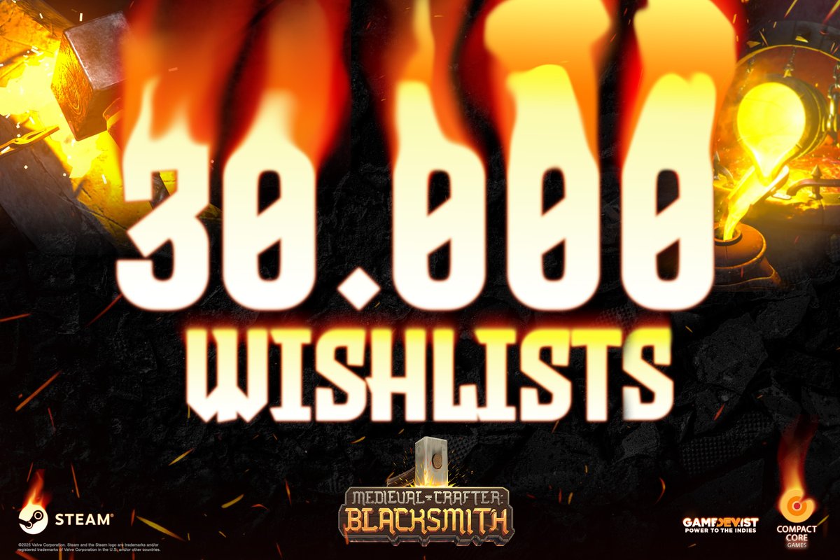 gamedev_ist's tweet image. 30.000 WISHLISTS!

We knew a surprising majority of people had a dream of becoming a dwarven blacksmith.

Medieval Crafter: Blacksmith is coming on September 22!

Step into the forge. store.steampowered.com/app/2331280/Me…