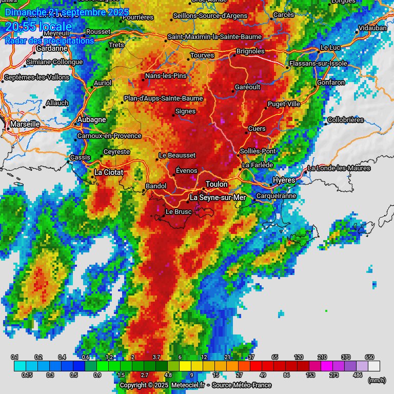 94 mm en seulement 1h à la station de Sanary-sur-Mer - Le Lançon (83)
32.2 mm en seulement 10 minutes.
#VigilanceOrange 🟠 

Relevés en direct sur Meteociel :
meteociel.fr/temps-reel/obs…