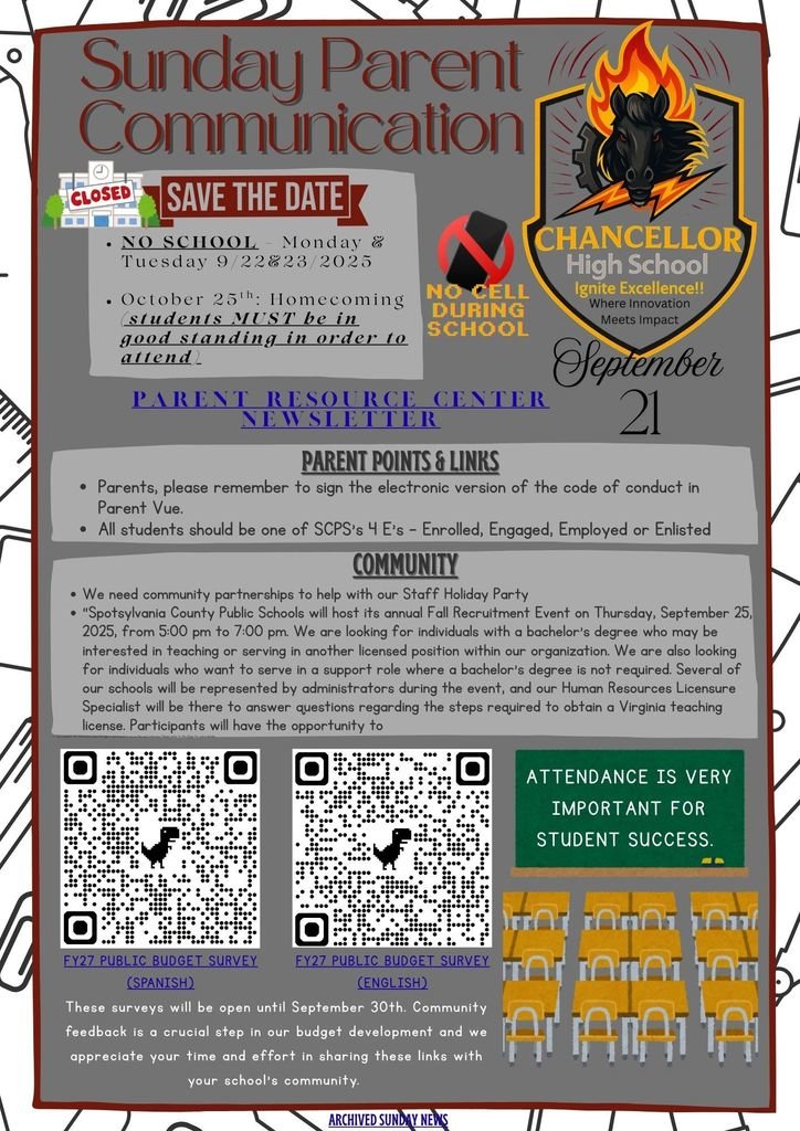 Sunday Communication 9/21/2025

Please check the website or your email for details and links.